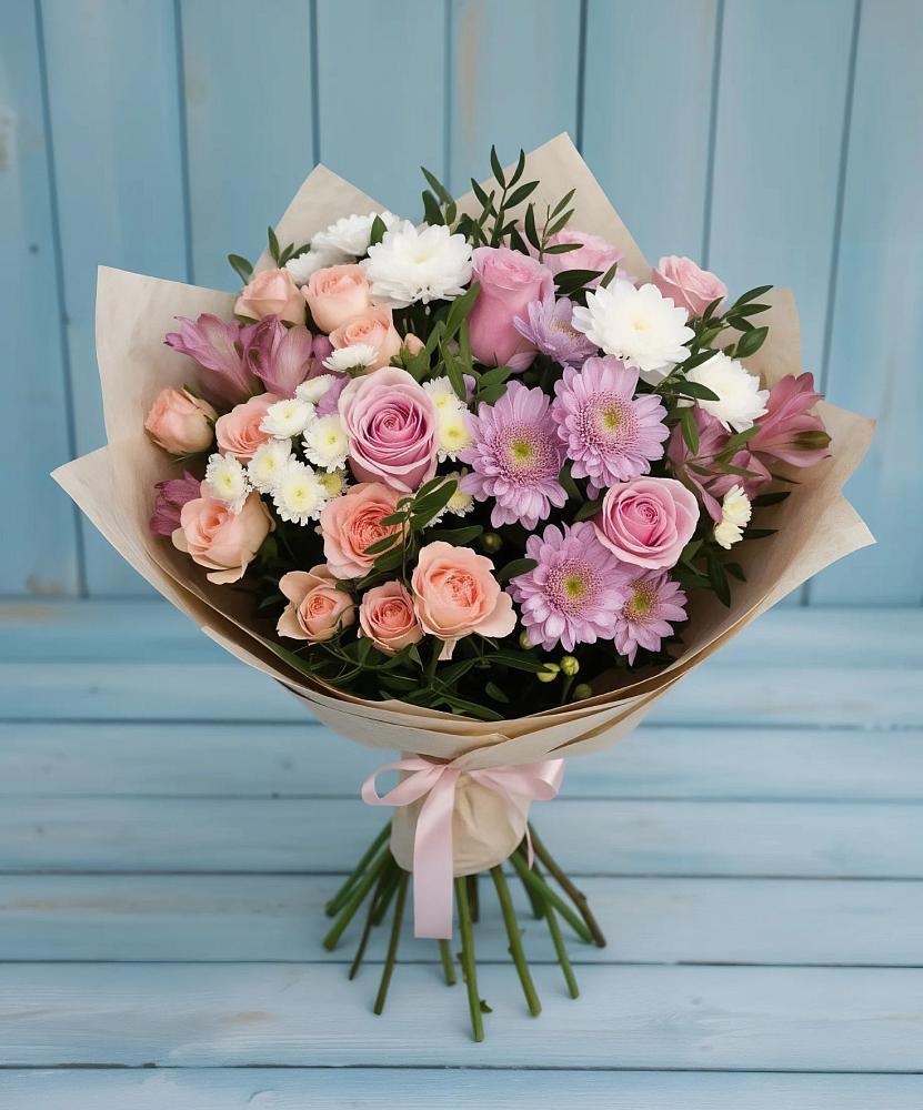 Букет цветов из: Хризантемы, Розы и Альстромерии в Правокубанском