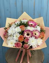Букет цветов из:  Розы, Герберы и Хризантемы в Правокубанском