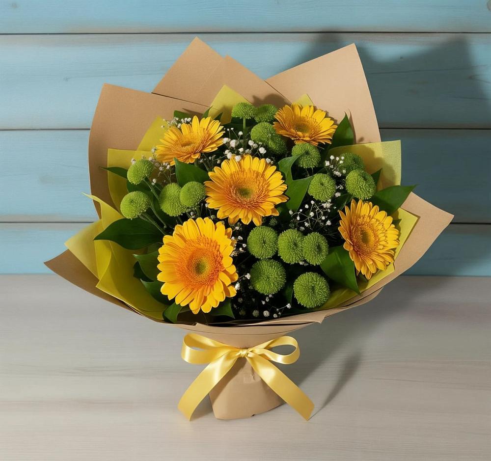 Букет цветов из: Герберы и Хризантемы в Правокубанском