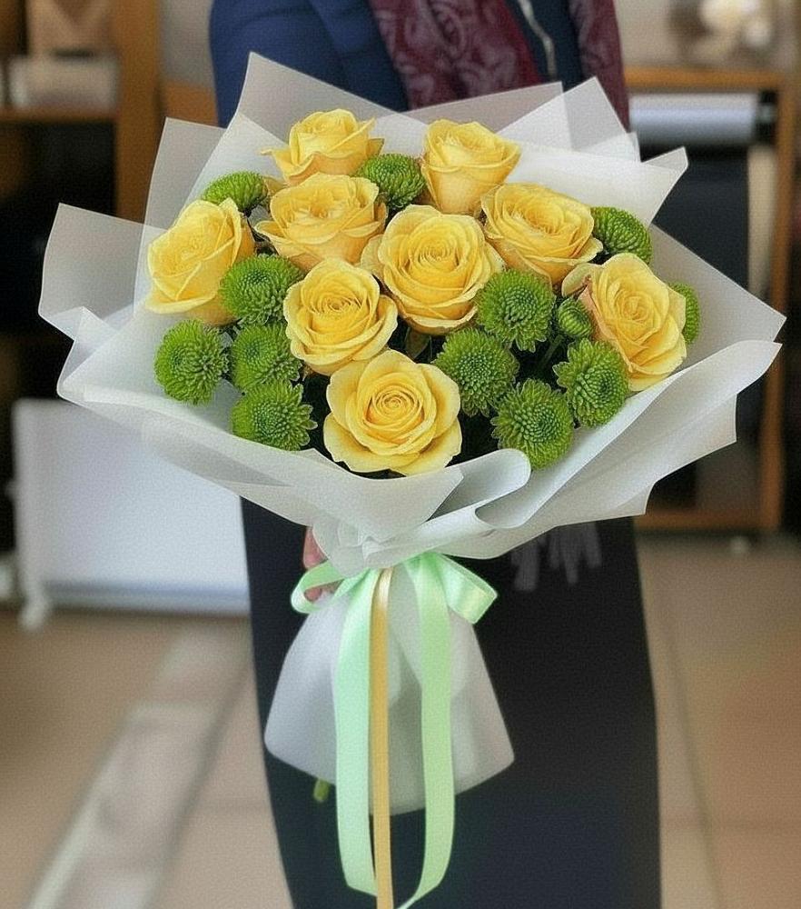 Букет цветов из: Хризантемы и Розы в Правокубанском