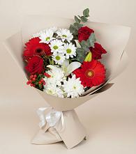 Букет цветов из:  Розы, Хризантемы, Герберы и Лилии в Правокубанском