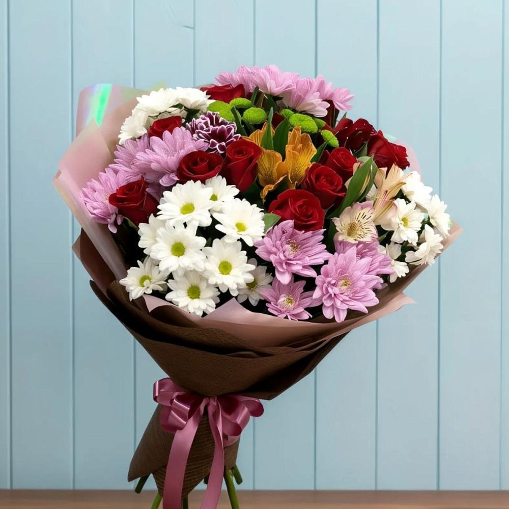 Букет цветов из: Розы, Хризантемы и Альстромерии в Правокубанском