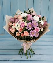 Букет цветов из:  Хризантемы, Розы и Альстромерии в Правокубанском