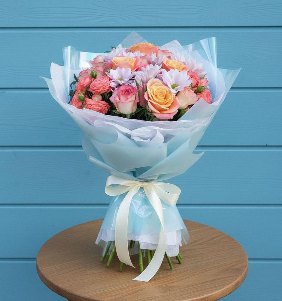 Букет цветов из: Хризантемы и Розы в Правокубанском