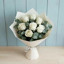 Букет Белые розы в Эвкалипте #REPLACE_PRED# Правокубанском